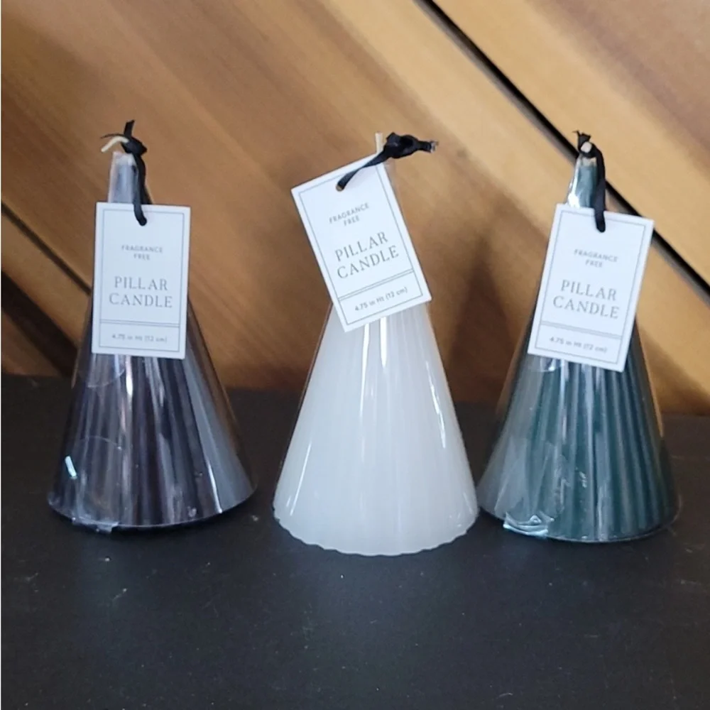 New!Target 3 pc Set Ribbed Holiday Tree Fragrance Free Candle Black/White/ Green
